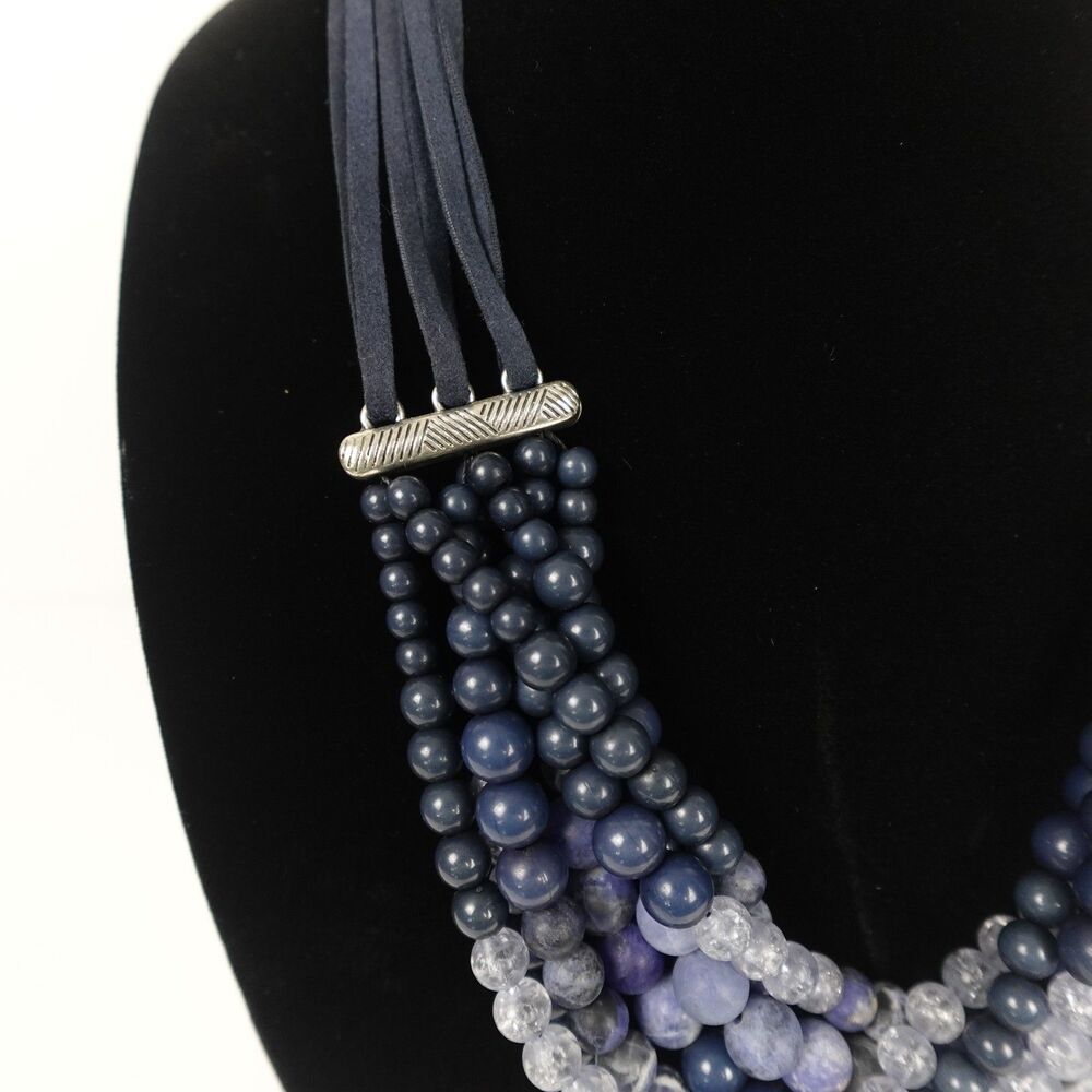 Chico's Multi-Strand Beaded Statement Necklace Blue Purple Clear Fashion Jewelry - Picture 2 of 10
